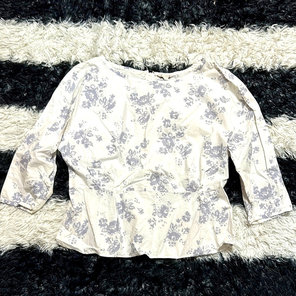 Gap Women’s Floral Print Cotton Peplum Blouse, Large
